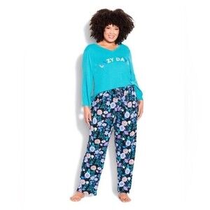 AVENUE Print Sleep Bottoms women pajama pant blue floral casual plus 22/24.
